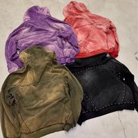 En gros Sweat à capuche polaire délavé à l'acide 100% Coton Hiver Uni Lettres en strass Unisexe Coupe oversize Respirant Séchage rapide Rétro