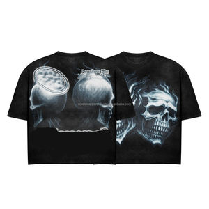 เสื้อยืดสตรีทแวร์ทรงบ็อกซี่ผ้าฝ้ายลายกราฟิกโอเวอร์ไซส์คุณภาพสูงแบบทำสีเอซิด แต่งลายเพชร - Product Image 3