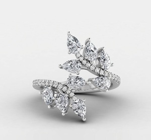 Leaf Wrap Diamond <b>Ring</b> Nature Inspired Open <b>Ring</b> Pear Cluster Band <b>Adjustable</b> Bridal <b>Ring</b> in Lab Grown Diamond 14K Solid Gold - Product Image 2