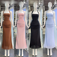 Robe longue en soie tricotée pour femme, motif uni, taille naturelle, manches courtes – Simple, élégante, pour tenue formelle et décontractée