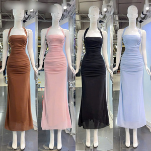 Robe longue unie sexy pour femme, taille naturelle, manches courtes, simple, élégante, confortable et décontractée pour les événements formels - Product Image 5