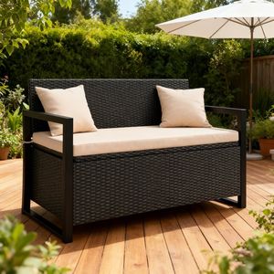 Panca da Esterno con Contenitore Integrato in Vimini, Divanetto per Patio - Product Image 1