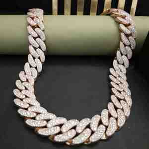 สร้อยคิวบันฮิปฮอปประดับเพชรโมอิสซาไนต์ ขนาด 24 มม. ดีไซน์โมเสคเงินแท้ 925 ประดับเพชรเต็มเส้น สวยหรู เหมาะสำหรับทั้งชายและหญิง เป็นของขวัญสุดพิเศษ - Product Image 2