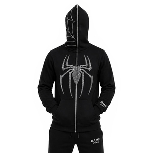 OEM Men's Halloween Spider Zipper Hoodie 100% Cotton Knitted Breathable Anti-Shrink Front Logo Printed Large Scale Winter - Product Image 5