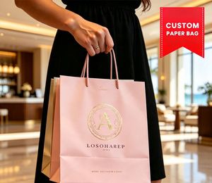 Sacs shopping en papier personnalisés avec logo pour boutiques de vêtements, sacs en papier imprimés sur mesure pour la vente au détail de vêtements, sacs en papier kraft personnalisés - Product Image 1