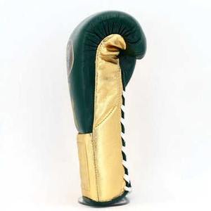 Guantes de Boxeo Profesionales de Alta Calidad en Cuero Genuino, Personalizados en Dorado y Verde, con la Frase 'No Boxing No Life', para Entrenamiento y Combate - Product Image 5