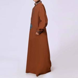 Thobe Árabe Marroquí para Niños, Estilo Modesto, Color Sólido, Cuello Alto, Algodón Transpirable, Tallas Grandes - Product Image 3