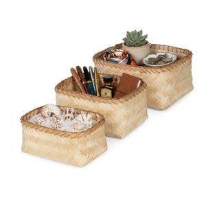 Set of 3 Bamboo <b>Baskets</b> Eco-friendly Natural <b>Stackable</b> Bamboo Storage Nesting Laundry Organizer Bins for Home Decor - Product Image 6
