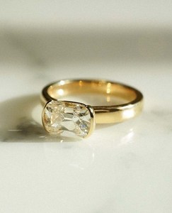 Modern 2.00CT Old Mine Cushion Cut <b>Diamond</b> Signet <b>Ring</b> for Women Lab Grown 14k Yellow Gold Engagement Wedding Promise Jewelry - Product Image 1
