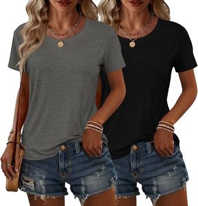 T-shirt pour femme à col en V, manches courtes, couleur unie, coupe classique, 100% coton, fibre de bambou, toile, style décontracté, respirant, printemps - Product Image 1
