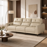 Canapé d'angle en cuir véritable beige moderne avec appuie-tête réglables et rembourrage en mousse pour appartements, hôtels et salons