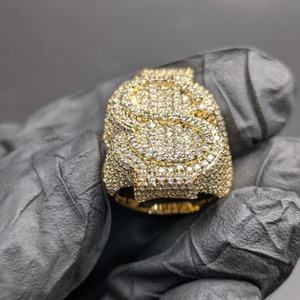 Dollar Sign Moissanite Hip Hop <b>Ring</b> in 925 <b>Silver</b>, Yellow Gold Plated Money Statement Rapper Bling Jewelry <b>Ring</b> <b>for</b> <b>Men</b> - Product Image 1