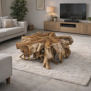 Elegante Mesa de Centro de Raíz de Teca Natural, Mesa de Centro Rústica de Forma Libre, Muebles de Sala de Estar Artesanales de Lujo - Product Image 5