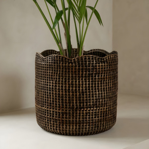 Hand woven rattan plant <b>basket</b> home decor accessories cylindrical plants holder pot <b>baskets</b> - Product Image 3
