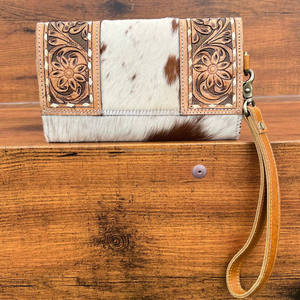 Bolso de mano de cuero mecanizado a mano de alta calidad al por mayor para mujer, tarjetero largo con logotipo de piel de vaca personalizado, carteras largas - Product Image 5