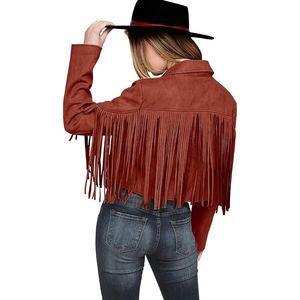 Chaqueta de mujer de cuero genuino de cabra con flecos, estilo vintage occidental, abrigo con borlas, chaqueta de gamuza a la moda estilo vaquera. - Product Image 2