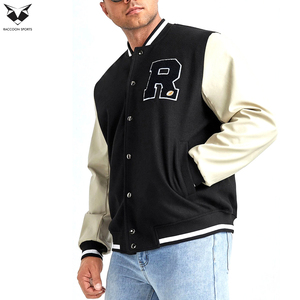 Chaqueta Letterman Personalizable de Invierno Unisex con Cuello Alto, Cierre de un Botón, en Color Negro y Blanco, de Lana y Cuero PU, de un Buen Proveedor - Product Image 3