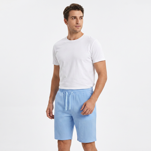 Shorts Bermuda pour Homme en Tissu Tissé 100% Polyester, Bleu Clair Uni, Séchage Rapide, avec Cordon de Serrage à la Taille, Style Décontracté - Product Image 5