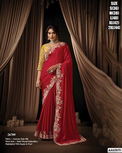 Sari traditionnel en organza satiné Zari de Shree Krishna Textiles pour femmes - Anti-humidité, infroissable, idéal pour l'hiver et toutes les saisons, mariages et fêtes - Product Image 5