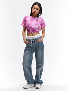 เสื้อยืดผู้หญิงลายมัดย้อม ผ้าฝ้าย 100% แขนสั้นทรงครอป สไตล์ลำลอง แฟชั่นสตรีทแวร์ Y2K เสื้อทันสมัย รับสกรีนโลโก้ ขายส่ง - Product Image 3