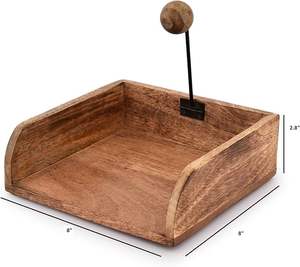 Porta servilletas contemporáneo de diseño rectangular en madera, varilla de presión de metal inoxidable, bola redonda de madera, tamaño compacto, decoración de mesa. - Product Image 5