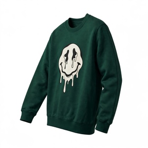Sweat-shirt à col rond en molleton épais, imprimé graphique vintage, épaules tombantes, style streetwear, unisexe, vert - Product Image 3