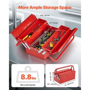 Caja de Herramientas Metálica Plegable Portátil de 14 Pulgadas, 2 Niveles y 3 Bandejas, Tamaño Personalizado, Acero con Recubrimiento en Polvo, con Asa y Orificio para Candado, Personalizable OEM - Product Image 2