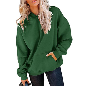 เสื้อสเวตเชิ้ตผู้หญิงน่ารัก ผ้าเทอร์รี่ 100% คอตตอน ไซส์ใหญ่ สำหรับฤดูหนาว แขนยาว ทรงหลวม สกรีนโลโก้ได้ มีกระเป๋า ลายเรียบ - Product Image 1