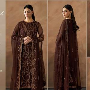 Colección de Trajes Formales de Lujo ZARIF DHARKASH 2026, Traje de 5 Piezas con Bordado Pesado en Tela de Red y Pantalón de Seda Cruda para Fiesta - Product Image 2