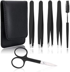 Ensemble de pinces à sourcils courbées en acier inoxydable sans soudure, étui en PU, pointes inclinées et pointues, pinces de précision durables pour une épilation classique - Product Image 3