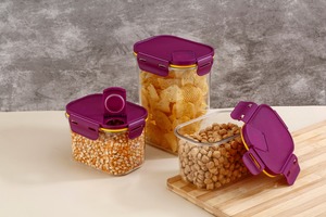 Food Storage Containers Set Buckle Lids Airtight Stackable Heatable <b>Kitchen</b> Use Minimalist Design Rectangle Shape Glass Material - Product Image 5