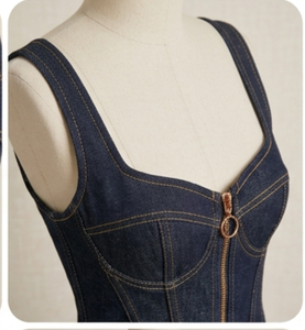 Denim <b>Patchwork</b> Corset Dress Zip Front Sleeveless Casual Dress for Streetwear Boutique - Product Image 3