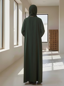 Abaya en coton respirant, longue, à manches longues, col rond, coupe ample évasée, tenue décontractée pour les fêtes, motifs variés - Product Image 2