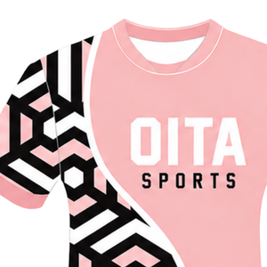 Light Pink Black White Geometric Rugby <b>Jersey</b> <b>Short</b> Sleeve Crew Neck Customized Breathable Training Athletic Team Sportswear - Product Image 3