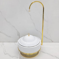 Présentoirs chauffe-plats de luxe en acier inoxydable plaqué or avec couvercle amovible pour traiteur, buffet et mariage