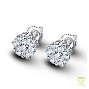 Magnifiques boucles d'oreilles clous en diamants de laboratoire, plaquées or, argent sterling 925, bijoux étincelants de qualité supérieure - Product Image 4