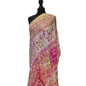 Ethnic Handmade <b>Silk</b> Banjara Shawl Women's Floral Print Long <b>Scarf</b> With Mirror Work All Seasons Fashion Accessory Custom Colors - Product Image 1