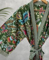 Fournisseur de peignoirs en coton à imprimé floral classique pour femmes ODM, manches longues, longueur genoux, imprimé à la main, doux, style kimono