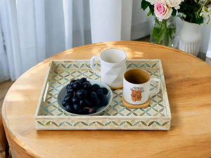 Bandejas rectangulares al por mayor con incrustaciones de nácar para tazas. Bandejas de servir para cocina y hogar, varios diseños. - Product Image 3
