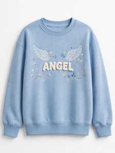 Sudadera de Invierno para Mujer, Cuello Redondo, Color Azul Claro, Felpa de Algodón Antipelusas, Hombros Caídos, Diseño de Alas de Ángel Bordadas en 3D - Product Image 1