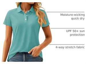 Polo à manches courtes en tricot respirant de couleur unie pour femme, haut de sport décontracté vert - Product Image 3