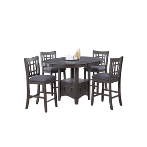 <b>Solid</b> <b>Wood</b> Round Counter Height Dining Table with Built-In Leaf and <b>Shelve</b> Gray Finish-1pc Table Only - Product Image 6