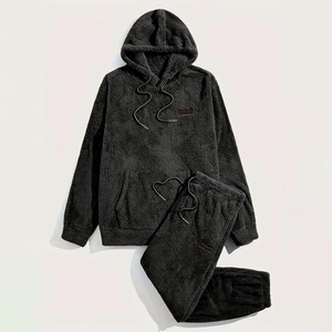 Ensemble sweat à capuche oversize et pantalon de jogging en polaire sherpa pour homme, style décontracté unisexe, vêtements d'hiver, design tricoté Teddy ample, vente en gros - Product Image 3