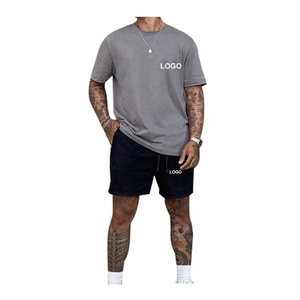 2025 nuevo Conjunto de camiseta y pantalones cortos para hombre, ropa de calle de algodón Premium con opciones de logotipo personalizado, camisetas para gimnasio y Fitness - Product Image 3