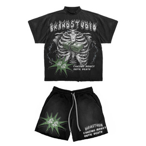 Premium 240 GSM Cotton Polyester <b>Blend</b> T Shirt And Shorts Set Black Blue Sublimation Print Custom Logo 2 Pieces Sets - Product Image 5