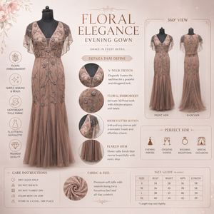 Vestido de Noche Largo de Sirena con Bordado Floral Moderno en Rosa Rubor de Lujo para Mujer |   Vestido Largo de Fiesta con Cuentas para Recepción de Boda - Product Image 5