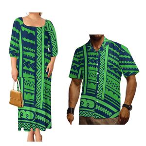 Clothing Manufacturers Custom Elegant Women Tiered <b>Dress</b> and Polynesian Gentlemen Men Shirt Pacific Island <b>Wedding</b> Couple Suit - Product Image 3