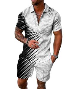 Tracksuit 2pcs Sets 3D Print Zipper Polo <b>Shirt</b> Short Sleeve <b>Shirt</b> and Shorts Casual Fashion <b>Zip</b>-Up Man 2PCS Clothing - Product Image 1