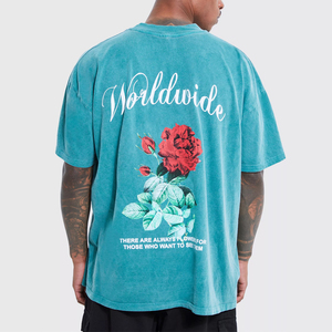 เสื้อยืดคอตตอนแท้ 100% แบบย้อมสีเอซิดสำหรับผู้ชาย สไตล์สตรีทแวร์ ฮิปฮอป วินเทจ แห้งเร็ว คอกลม - Product Image 2