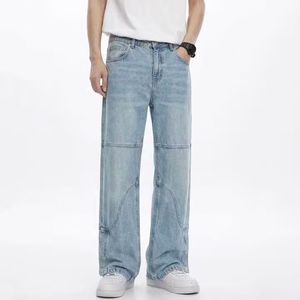 Vaqueros de mezclilla acampanados para hombre, estilo vintage urbano, 100% algodón, cintura media, lavados, tejidos, para todas las estaciones - Product Image 2